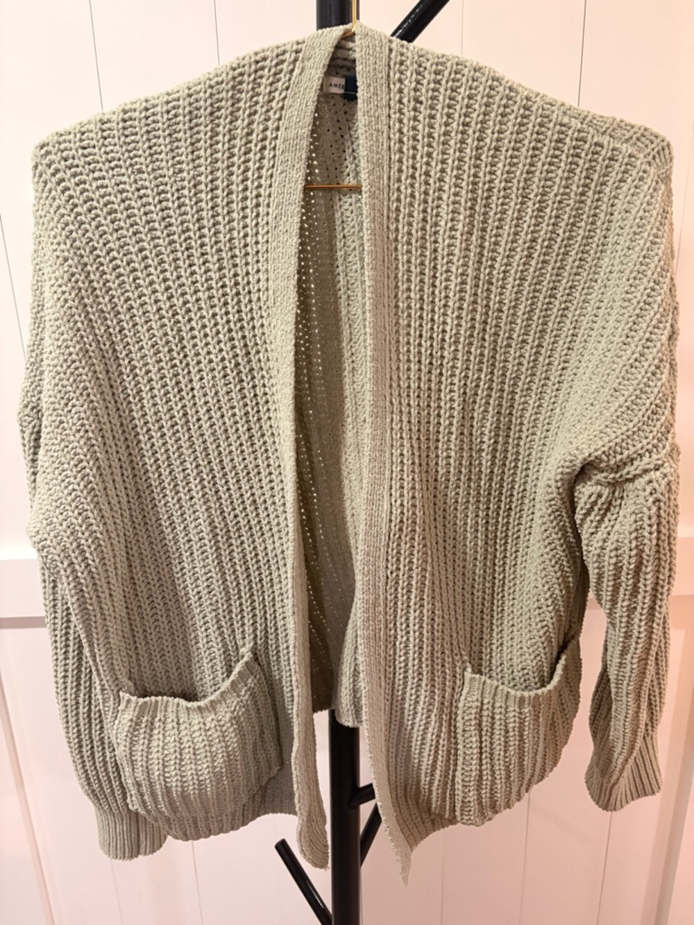 American Eagle Outfitters Open-Front Chunky Knit Cardigan - Light Sage